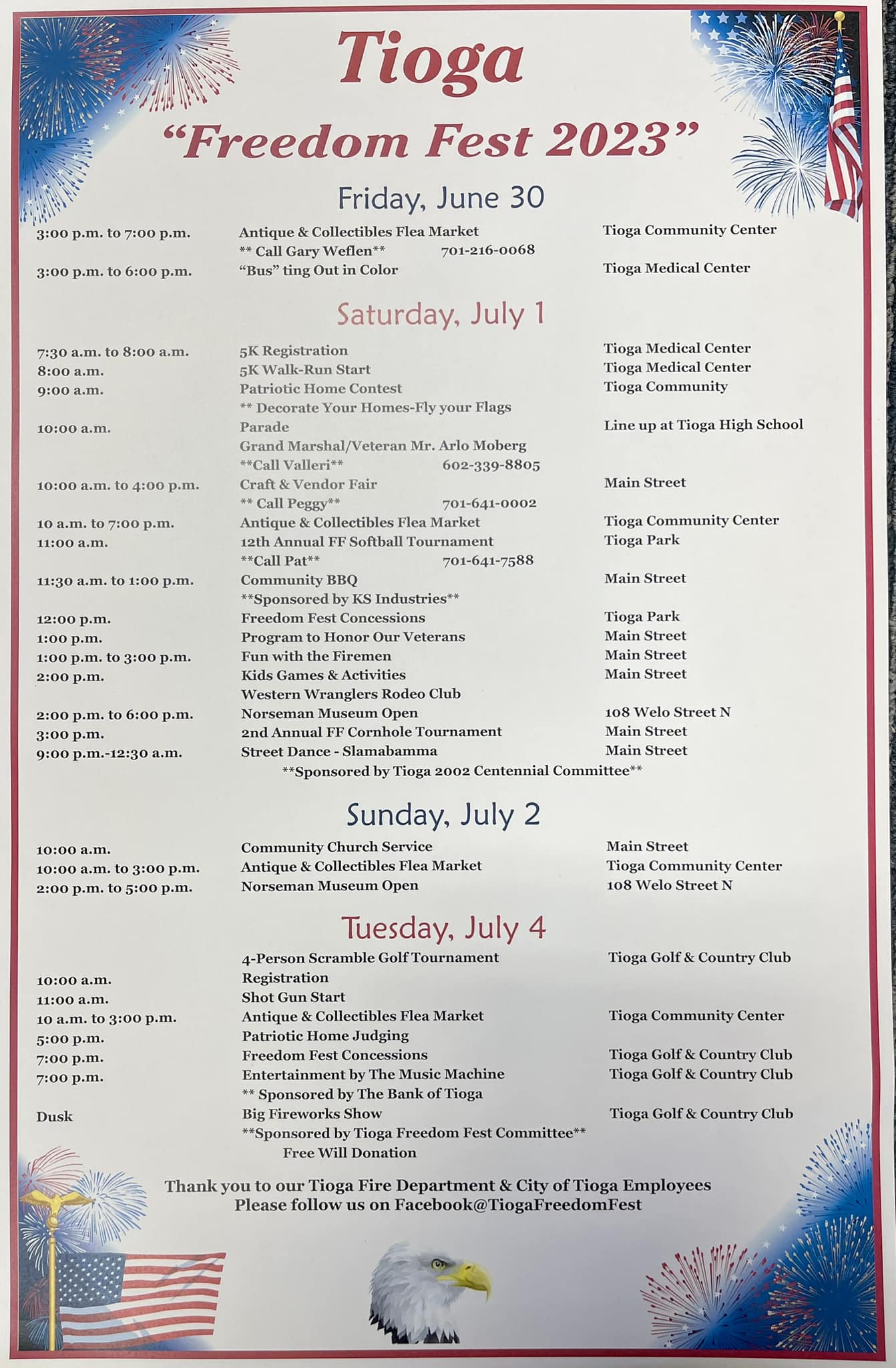 Tioga North Dakota Events Calendar